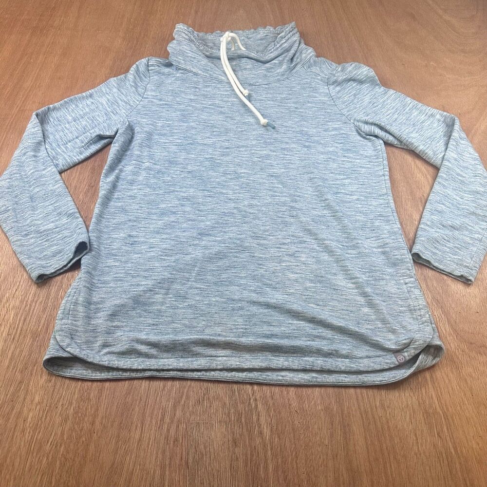T by Talbots Blue Space Dye Cowl Neck Pullover Top Women M Stretch